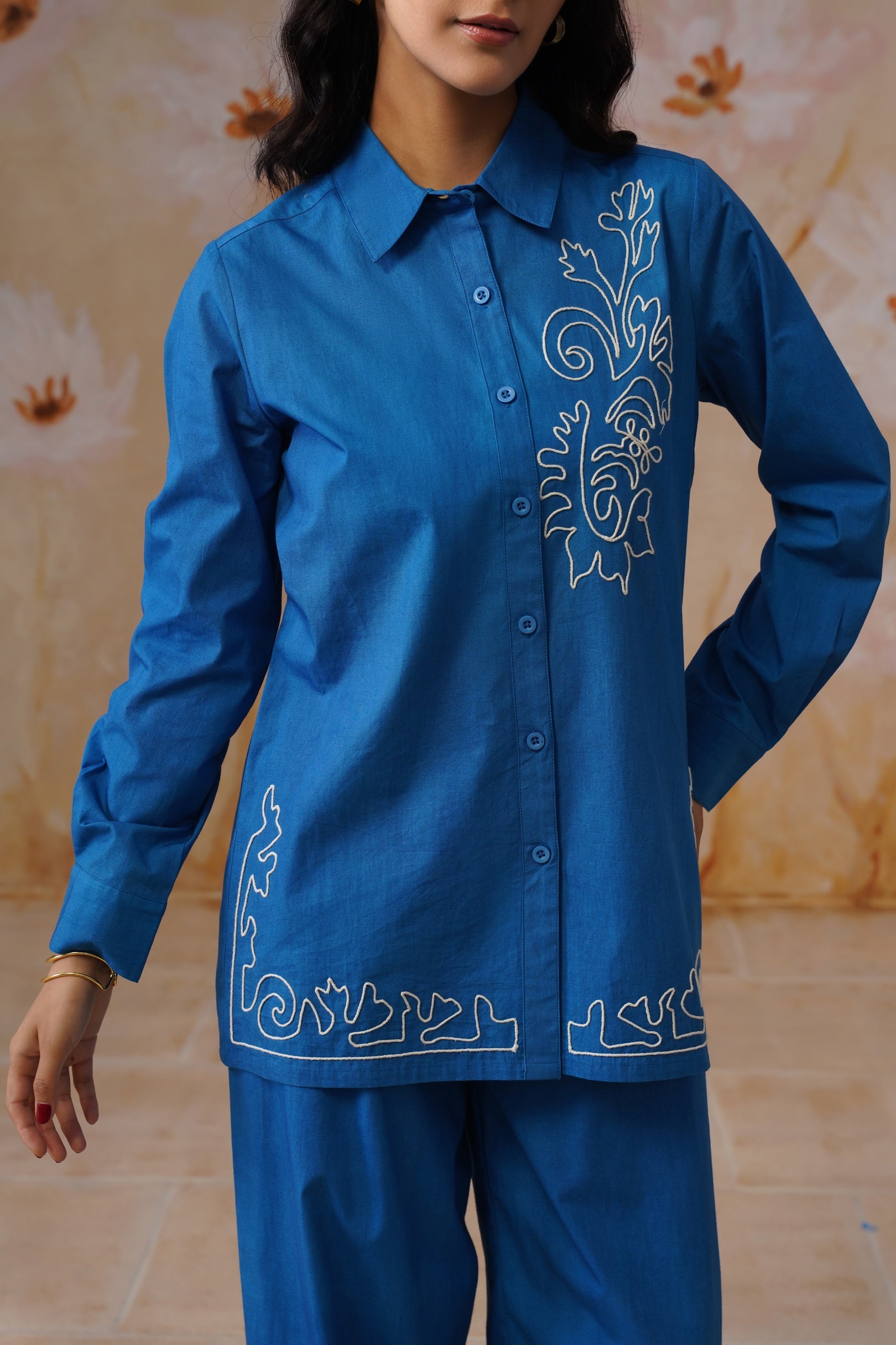 Royal Blue Abstract Dori Embroidered Co-Ord Set - Korah Stitch
