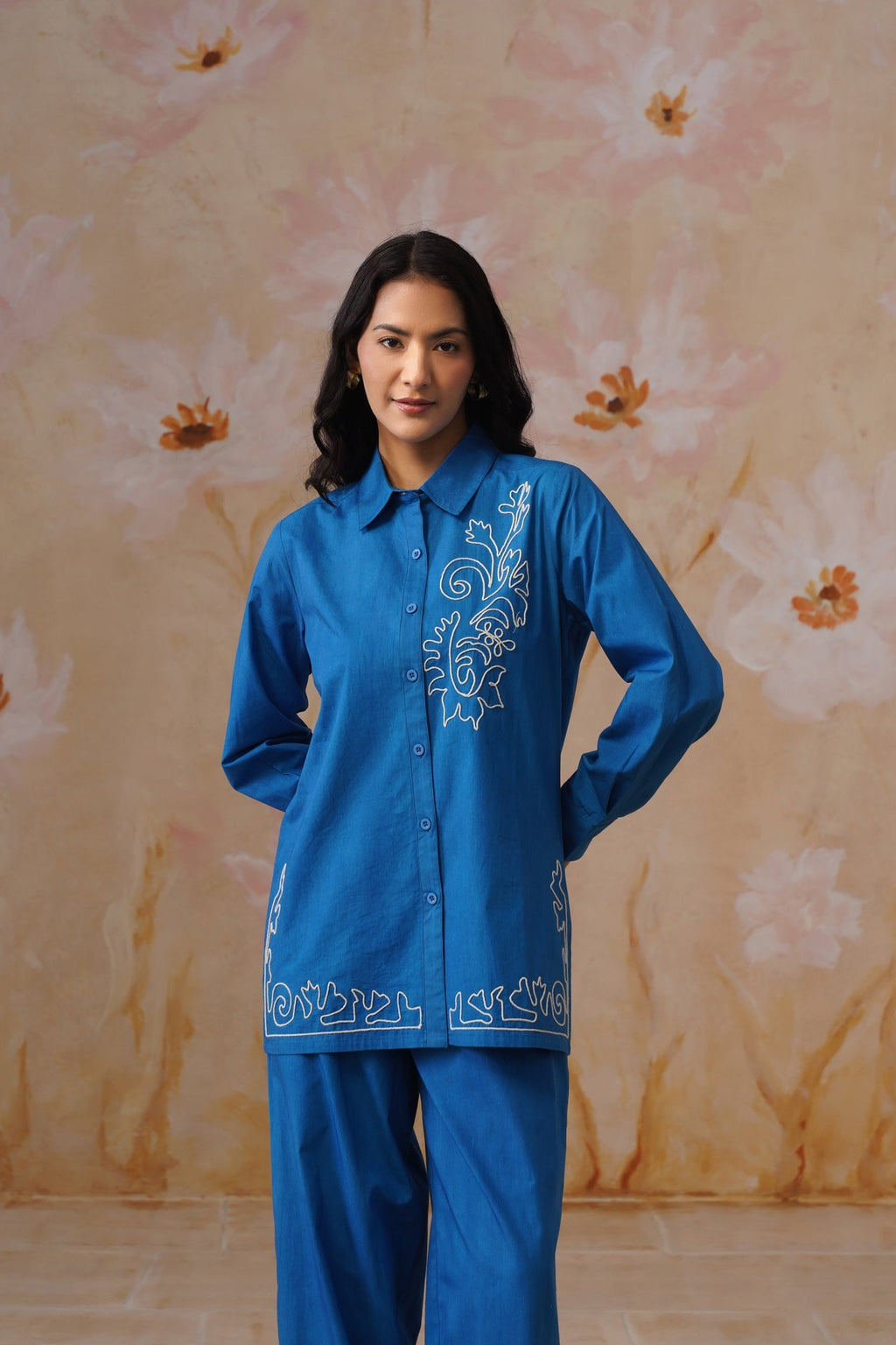 Royal Blue Abstract Dori Embroidered Co-Ord Set - Korah Stitch