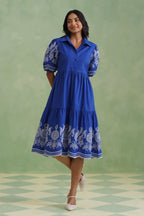 Royal Blue Embroidered Tiered Midi Dress Korah Stitch