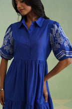 Royal Blue Embroidered Tiered Midi Dress Korah Stitch