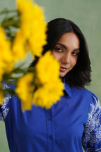 Royal Blue Embroidered Tiered Midi Dress Korah Stitch