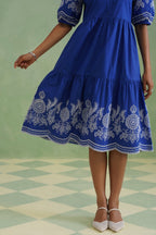 Royal Blue Embroidered Tiered Midi Dress Korah Stitch
