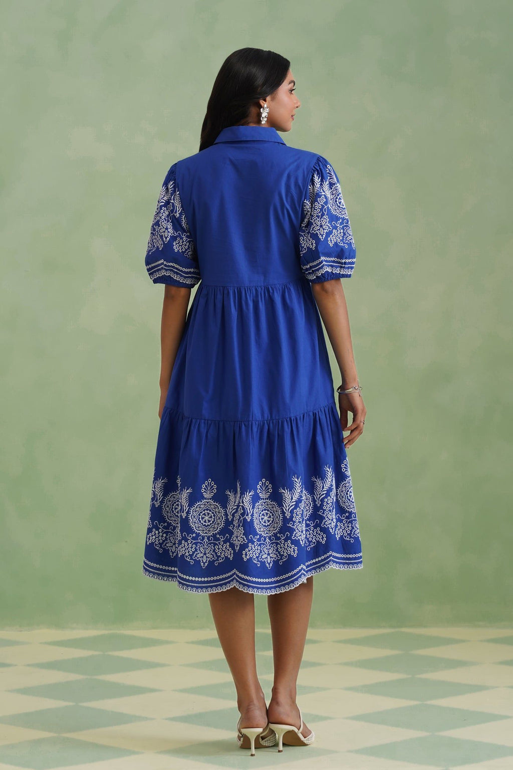 Royal Blue Embroidered Tiered Midi Dress Korah Stitch