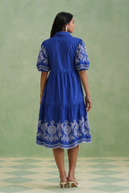 Royal Blue Embroidered Tiered Midi Dress Korah Stitch