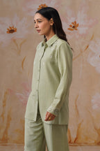 Sage Green Floral Embroidered Linen Blend Co-Ord Set Korah Stitch