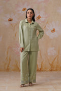Sage Green Floral Embroidered Linen Blend Co-Ord Set Korah Stitch