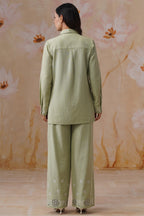 Sage Green Floral Embroidered Linen Blend Co-Ord Set Korah Stitch