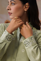 Sage Green Floral Embroidered Linen Blend Co-Ord Set Korah Stitch
