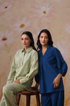 Sage Green Floral Embroidered Linen Blend Co-Ord Set Korah Stitch