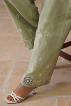Sage Green Floral Embroidered Linen Blend Co-Ord Set Korah Stitch
