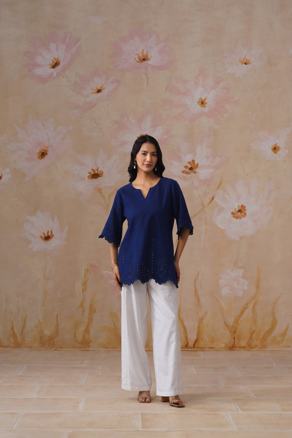 Shefali Singhal in Navy Blue Broderie Top Korah Stitch