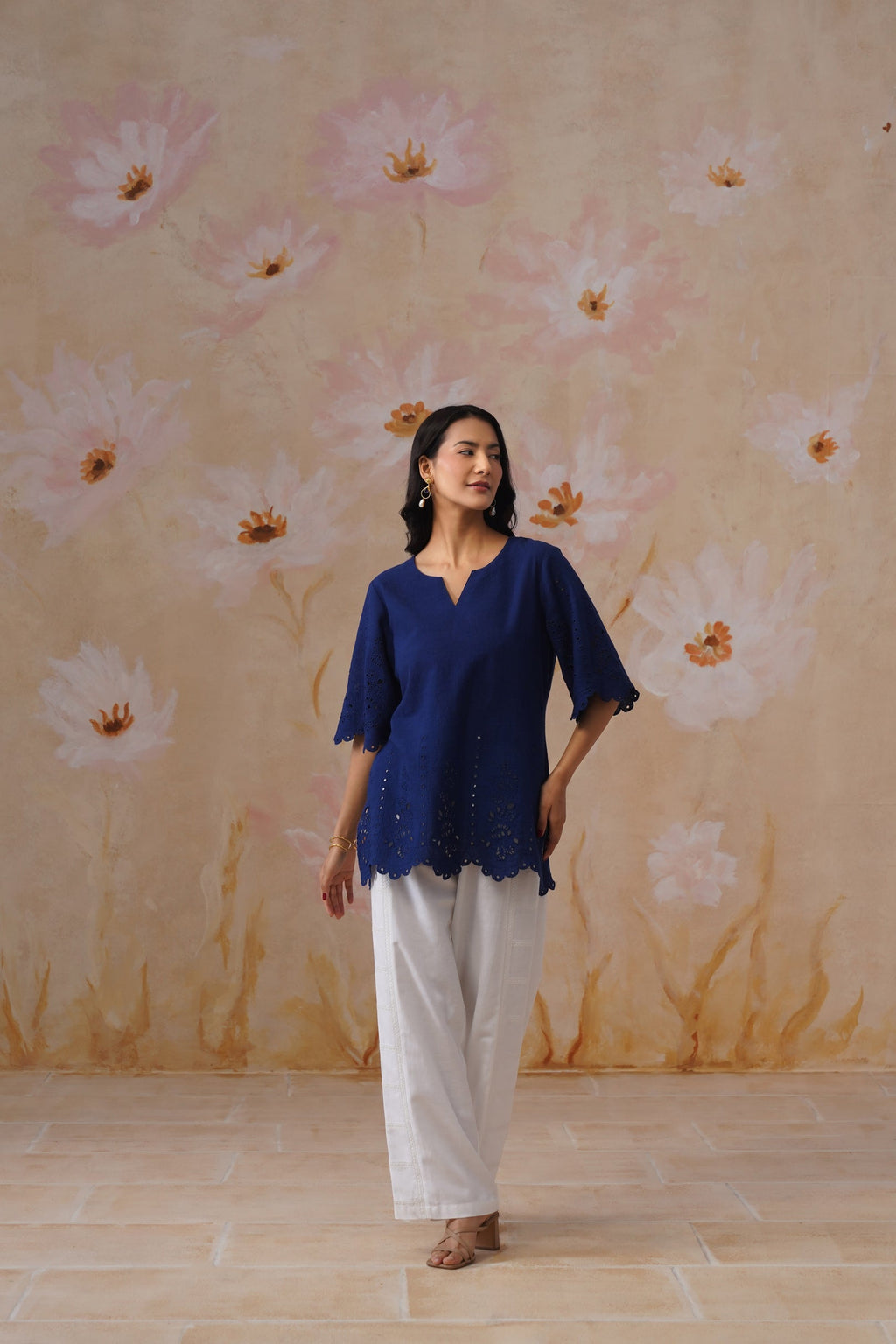 Shefali Singhal in Navy Blue Broderie Top Korah Stitch