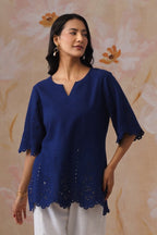 Shefali Singhal in Navy Blue Broderie Top Korah Stitch