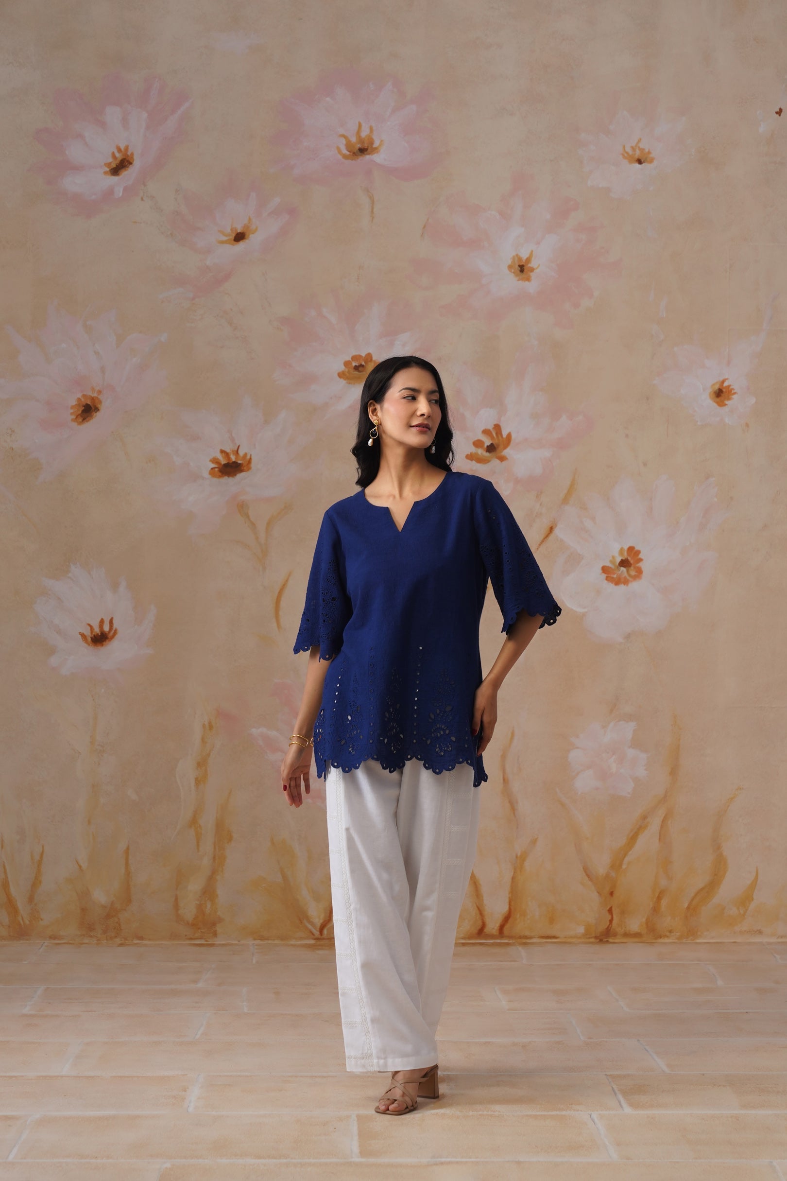 Shefali Singhal in Navy Blue Broderie Top Korah Stitch