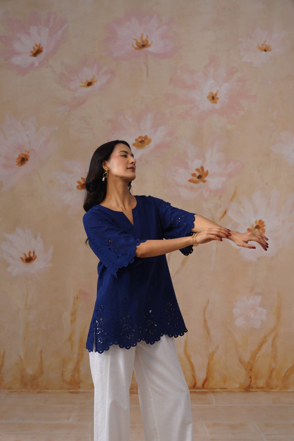 Shefali Singhal in Navy Blue Broderie Top Korah Stitch