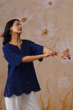 Shefali Singhal in Navy Blue Broderie Top Korah Stitch