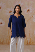 Shefali Singhal in Navy Blue Broderie Top Korah Stitch