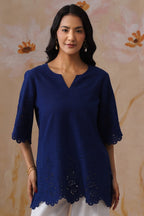 Shefali Singhal in Navy Blue Broderie Top Korah Stitch