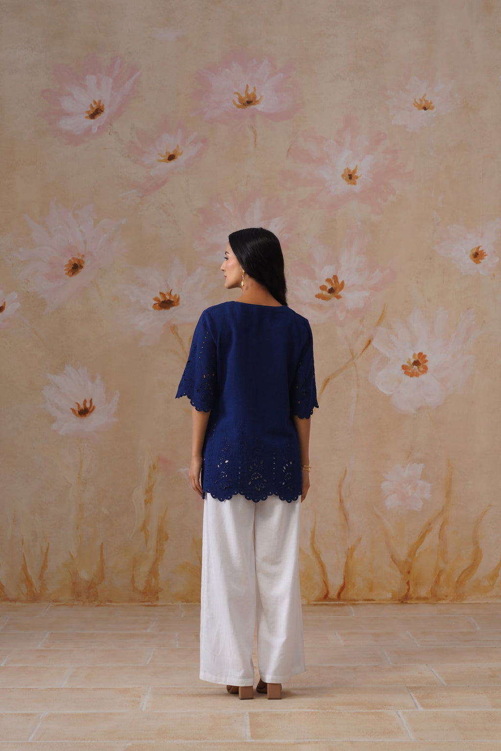 Shefali Singhal in Navy Blue Broderie Top Korah Stitch