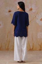 Shefali Singhal in Navy Blue Broderie Top Korah Stitch