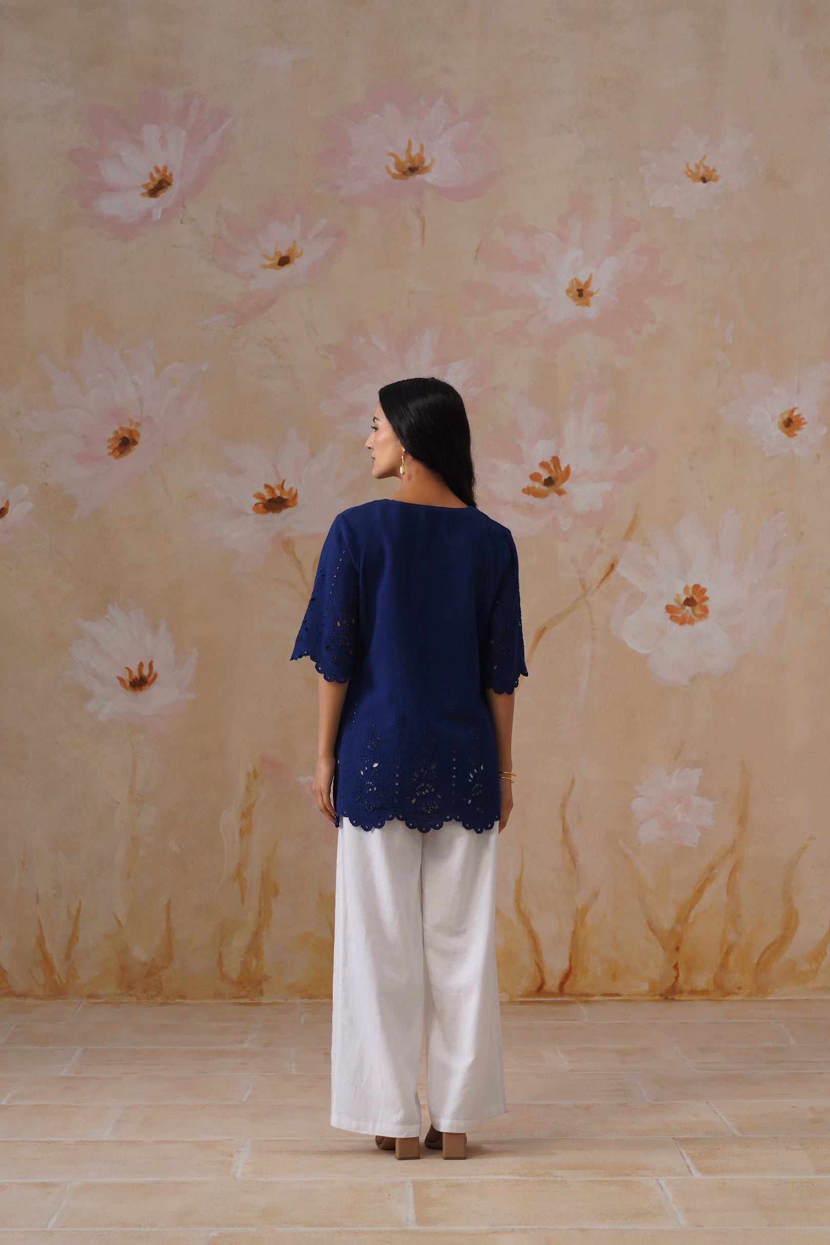 Shefali Singhal in Navy Blue Broderie Top Korah Stitch