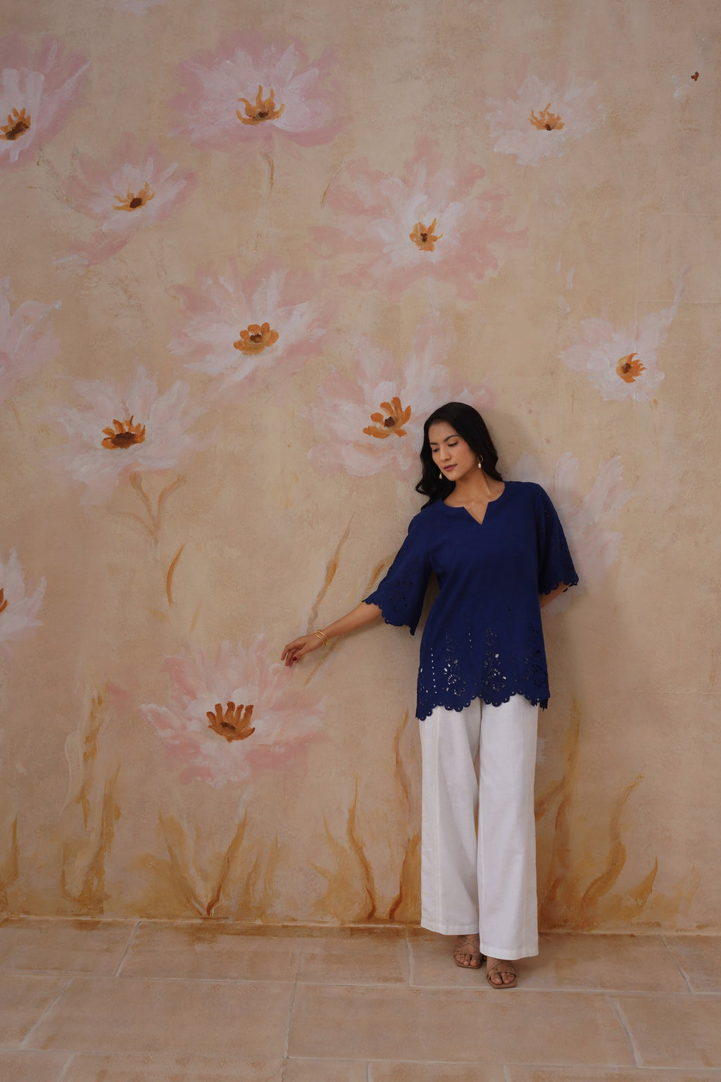 Shefali Singhal in Navy Blue Broderie Top Korah Stitch