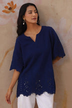 Shefali Singhal in Navy Blue Broderie Top Korah Stitch