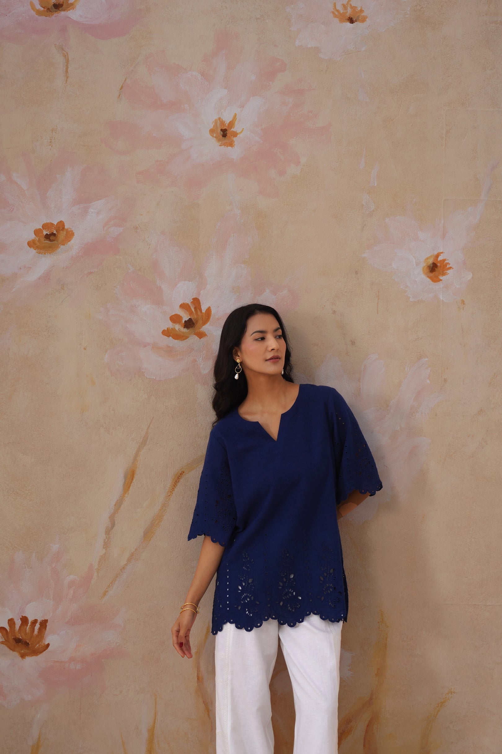 Shefali Singhal in Navy Blue Broderie Top Korah Stitch