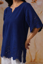 Shefali Singhal in Navy Blue Broderie Top Korah Stitch