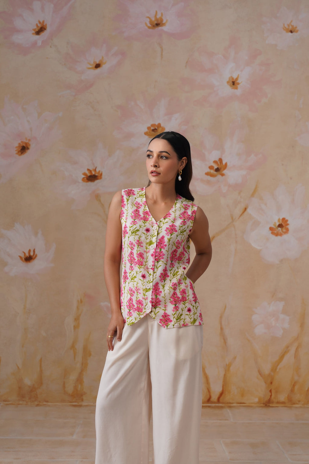 Shefali Singhal in Watery Floral Digital Printed Vest Set Korah Stitch