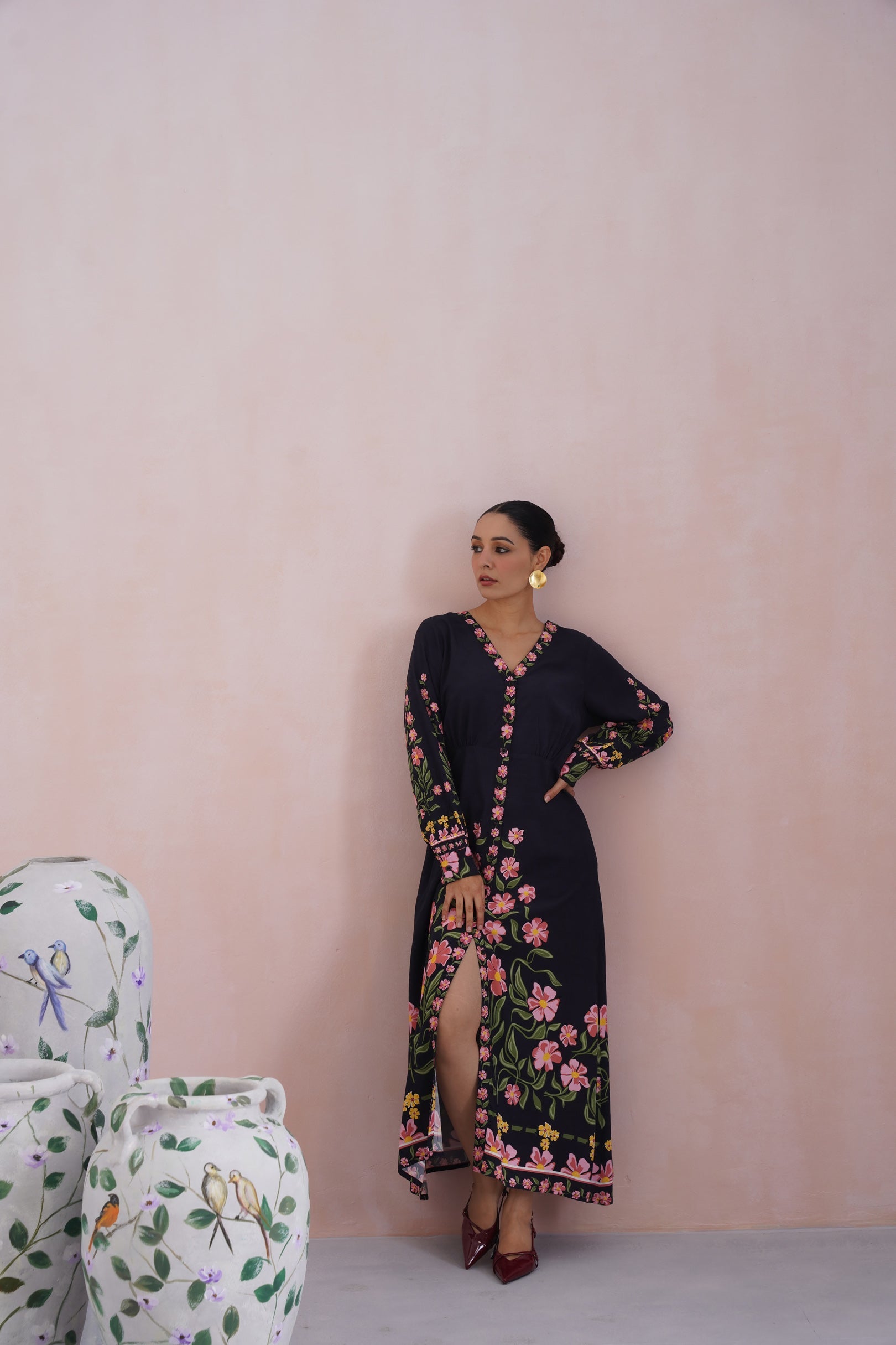 Sonam Jaggi in Black Floral Digital Placement Printed Maxi Dress Korah Stitch