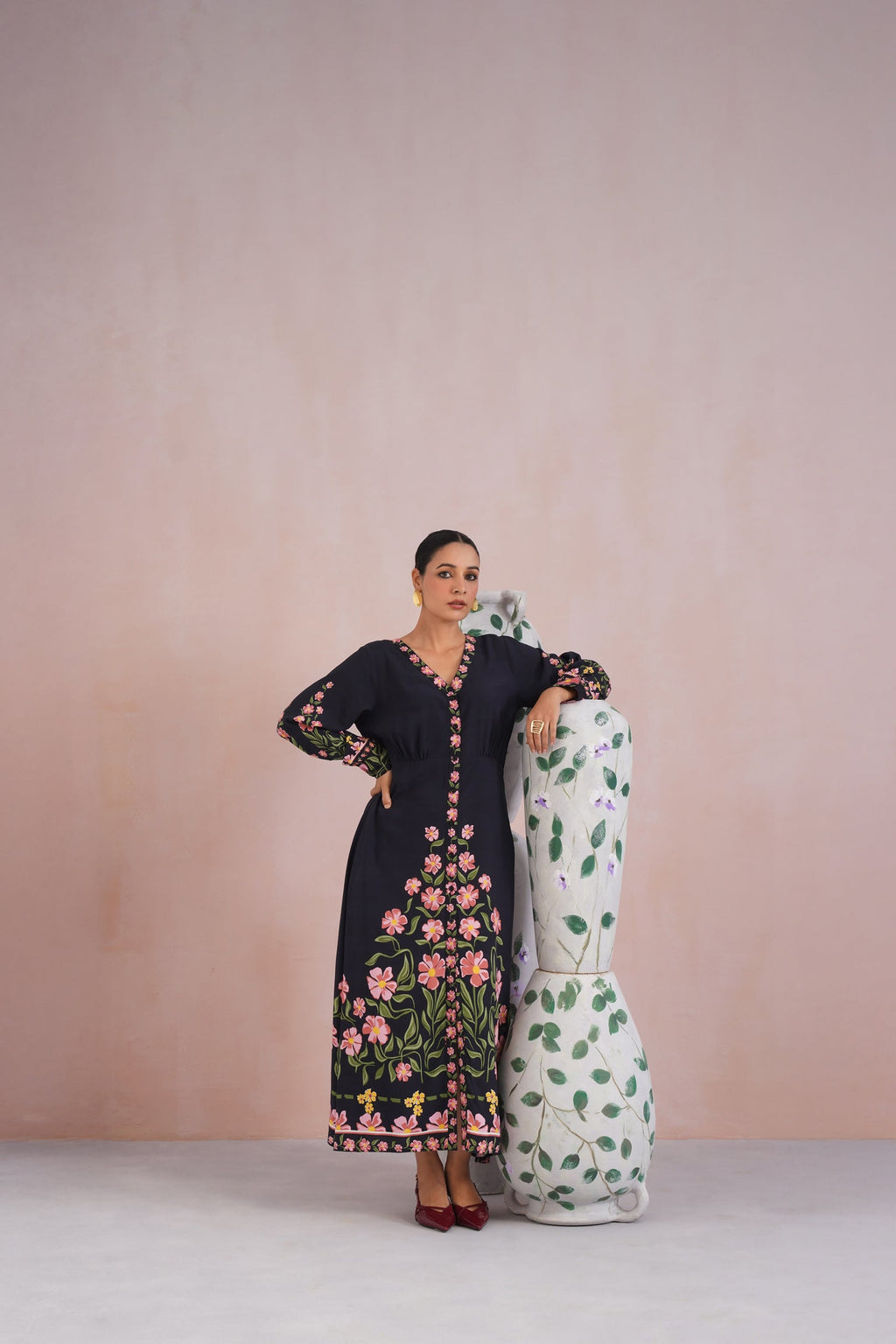 Sonam Jaggi in Black Floral Digital Placement Printed Maxi Dress Korah Stitch