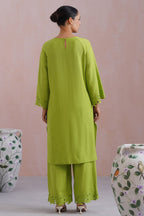 Sonam Jaggi in Parrot Green Cross Stitch Embroidered Kurta Set with cutwork detailing Korah Stitch