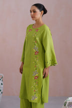 Sonam Jaggi in Parrot Green Cross Stitch Embroidered Kurta Set with cutwork detailing Korah Stitch