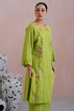Sonam Jaggi in Parrot Green Cross Stitch Embroidered Kurta Set with cutwork detailing Korah Stitch