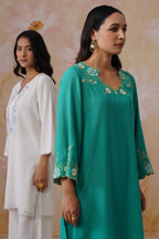 Teal Green Embroidered Kurta Set With Cutwork Detailing Korah Stitch