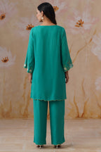 Teal Green Embroidered Kurta Set With Cutwork Detailing Korah Stitch