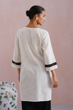 White & Black Embroidered Kurta Set with Organza Detailing Korah Stitch