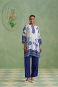 White & Blue Digital Placement Printed Kurta Set Korah Stitch
