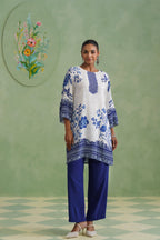 White & Blue Digital Placement Printed Kurta Set Korah Stitch
