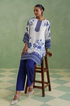 White & Blue Digital Placement Printed Kurta Set Korah Stitch