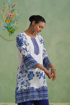 White & Blue Digital Placement Printed Kurta Set Korah Stitch