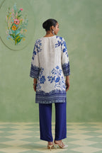 White & Blue Digital Placement Printed Kurta Set Korah Stitch