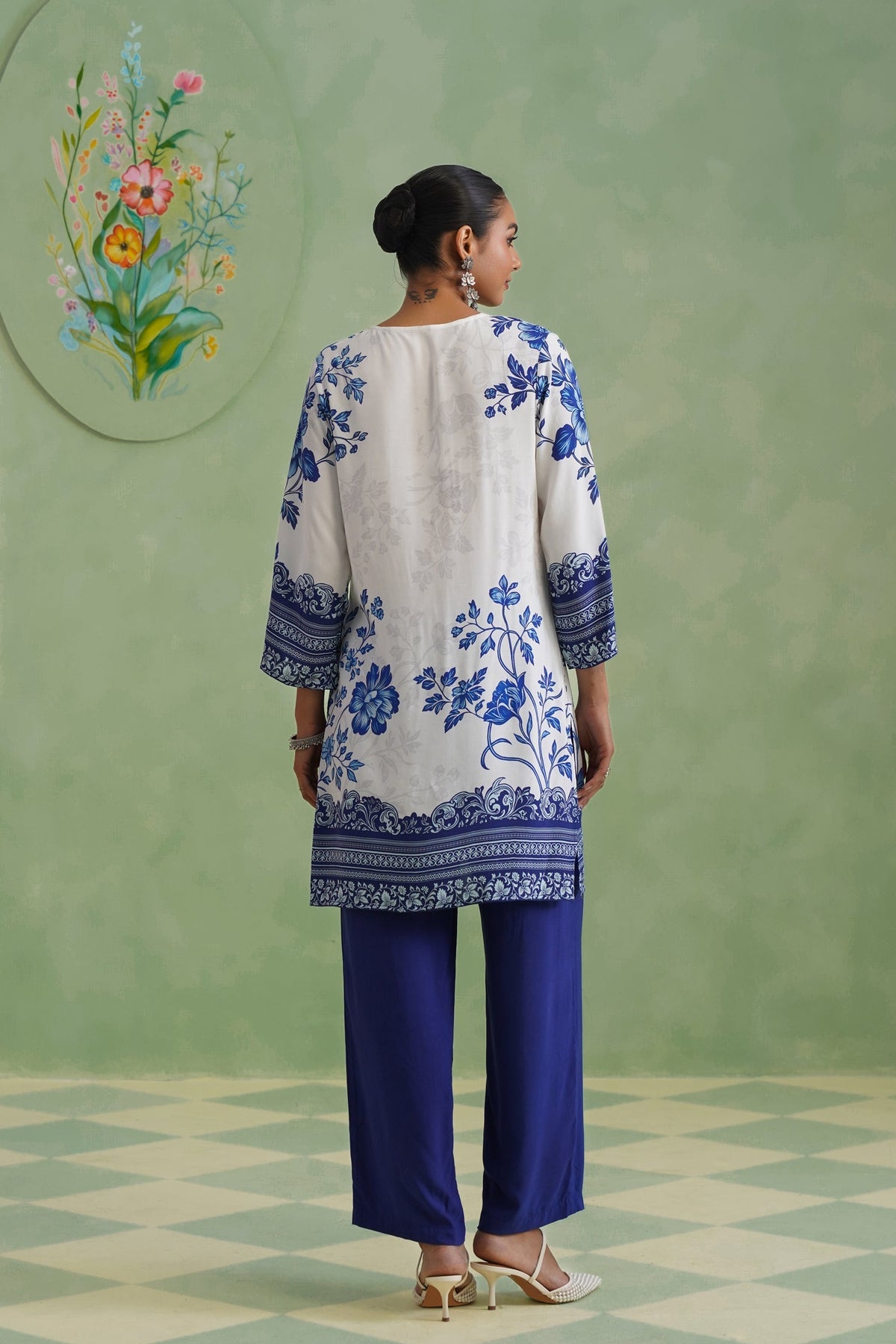 White & Blue Digital Placement Printed Kurta Set Korah Stitch