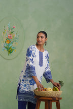 White & Blue Digital Placement Printed Kurta Set Korah Stitch