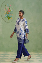 White & Blue Digital Placement Printed Kurta Set Korah Stitch