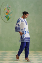 White & Blue Digital Placement Printed Kurta Set Korah Stitch