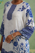 White & Blue Digital Placement Printed Kurta Set Korah Stitch