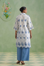 White Blue Floral Embroidered Kurta Set Korah Stitch