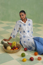 White Blue Floral Embroidered Kurta Set Korah Stitch